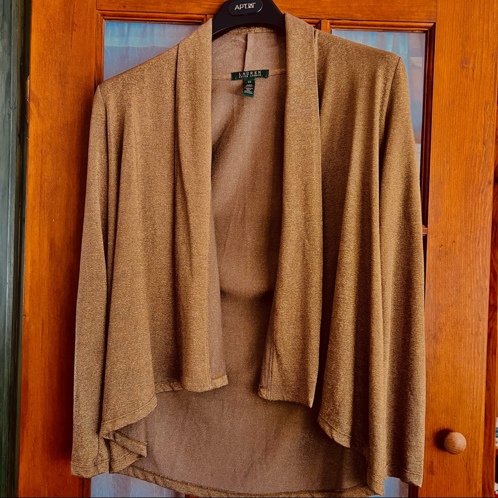 Gold metallic Ralph Lauren cardigan Shrug XS